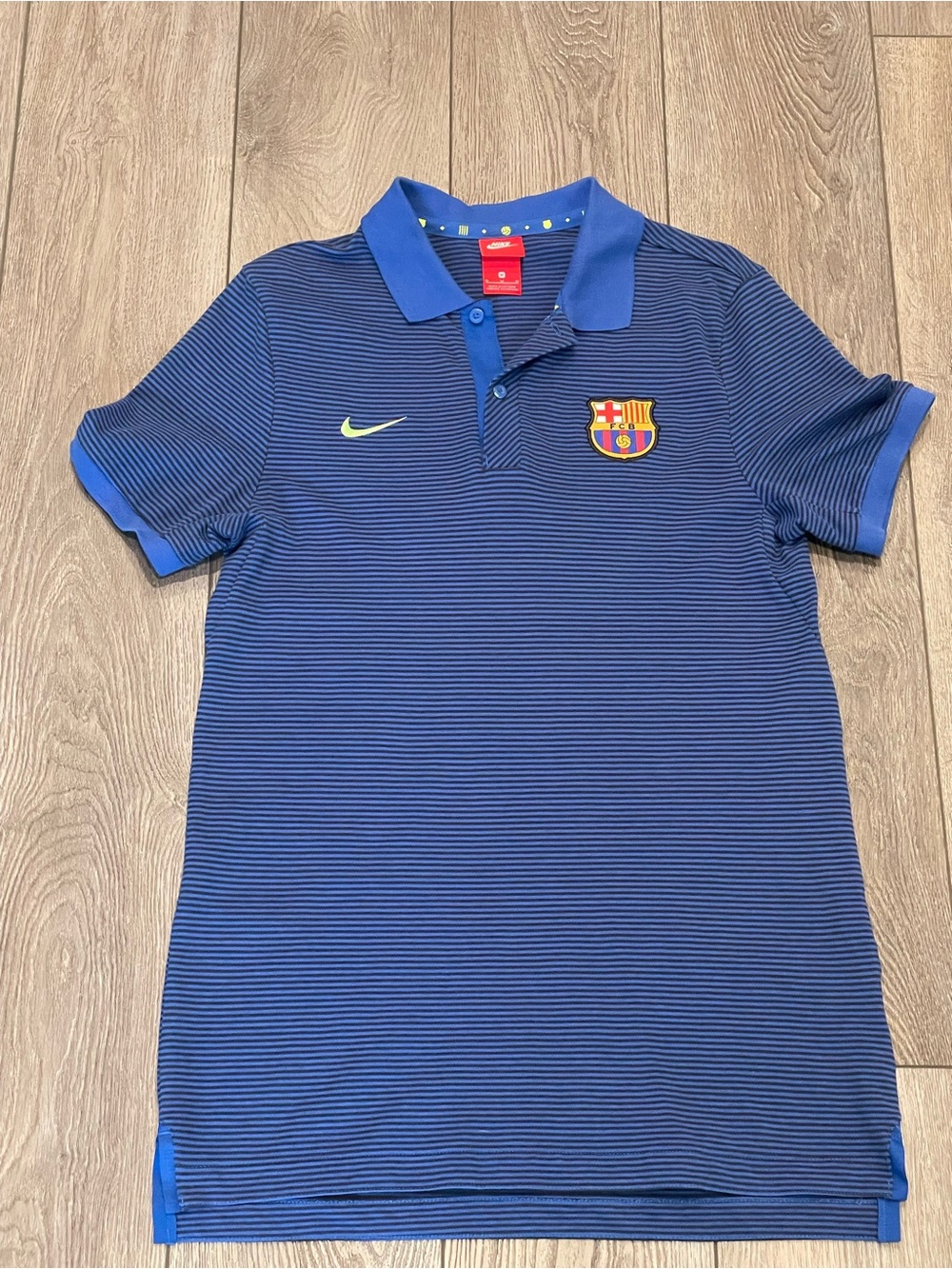 FC Barcelona Nike Blue and Neon Green Striped Polo Shirt